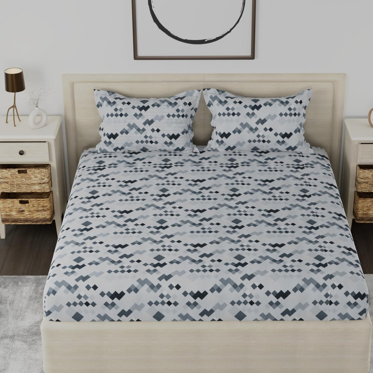 210 TC Premium King Size Bed Sheet Cotton With 2 Pillow Covers | 108 X 108 Inches, Grey | Naturally Soft, Breathable, & Skin Friendly
