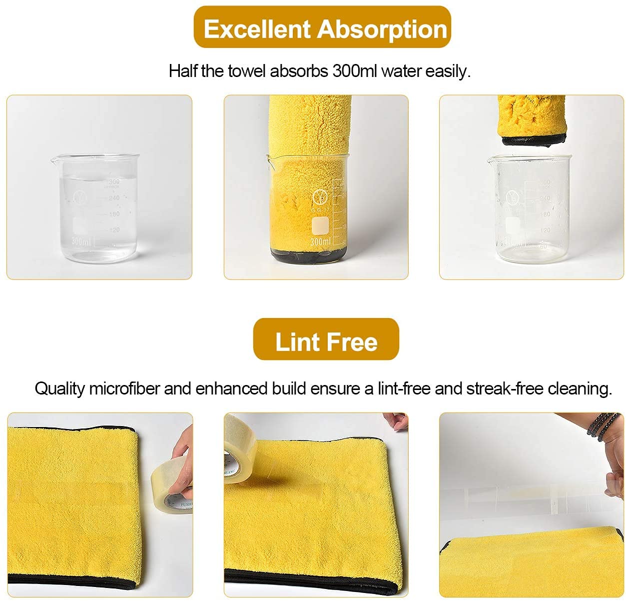 Auto Hub Heavy Microfiber Cloth For Car Cleaning & Detailing, Double Sided, Extra Thick Plush Microfiber Towel Lint-Free 800 Gsm | Pack Of 4 (Yellow)