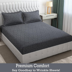 144 TC Rotary Printed King Size Bedsheet With 2 Pillow Covers - 90 X 95 Inches | Grey, Damas Design Bedsheet | Machine Washable & Wrinkle Resistant