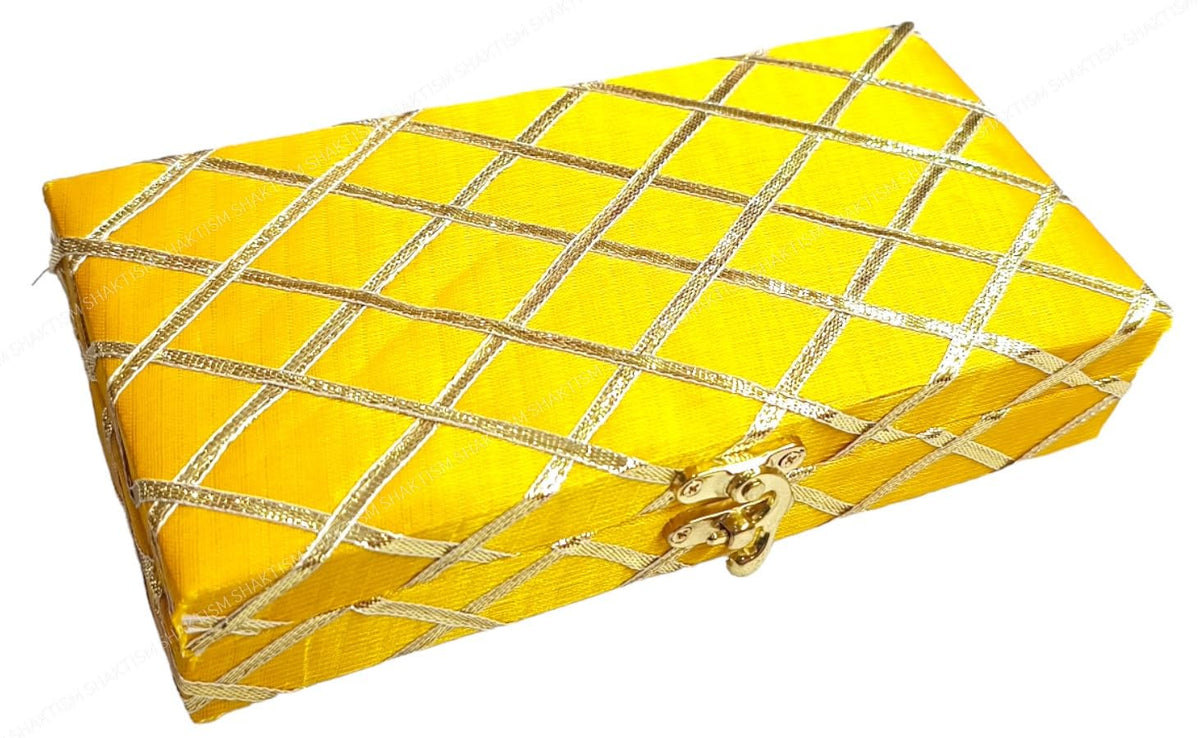 Decorative & Attractive Box Cash Box, Shagun Box, Jewellery Box, Money Box Envelop Wedding, Gift Box, Bangel Box Patola Design, Random Colour - Yellow, Material - Wooden