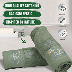 Rangoli 100% Cotton Martin Hand Towels 400 Gsm | Quick Dry, Ultra Soft, Highly Absorbent Printed Hand Towel For Men & Women Luxury & Highly Absorbent Towels - Green (Set Of 2)
