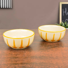 Ceramic Floral Serving Bowls Set Of 2 - Yellow & Off White, Diameter - 5.5 Inches | Salad Bowls - Vegetable & Pasta Serving Bowls