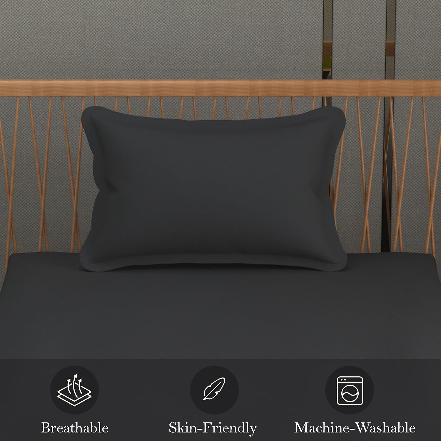 Solid Plain Single Size Bedsheet Set With 1 Pillow Covers | Size - 60 X 90 Inches, Black | Ideal For All Seasons Due To Its Breathable Nature
