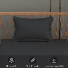Solid Plain Single Size Bedsheet Set With 1 Pillow Covers | Size - 60 X 90 Inches, Black | Ideal For All Seasons Due To Its Breathable Nature