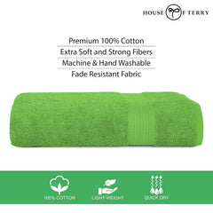 House Of Terry 100% Cotton Bath Towel 1000 Gsm | Quick Dry, Soft & Absorbent, Fade-Resistant, Skin-Friendly Large Size Towel (Baby Pink & Spring Green) - Pack Of 2