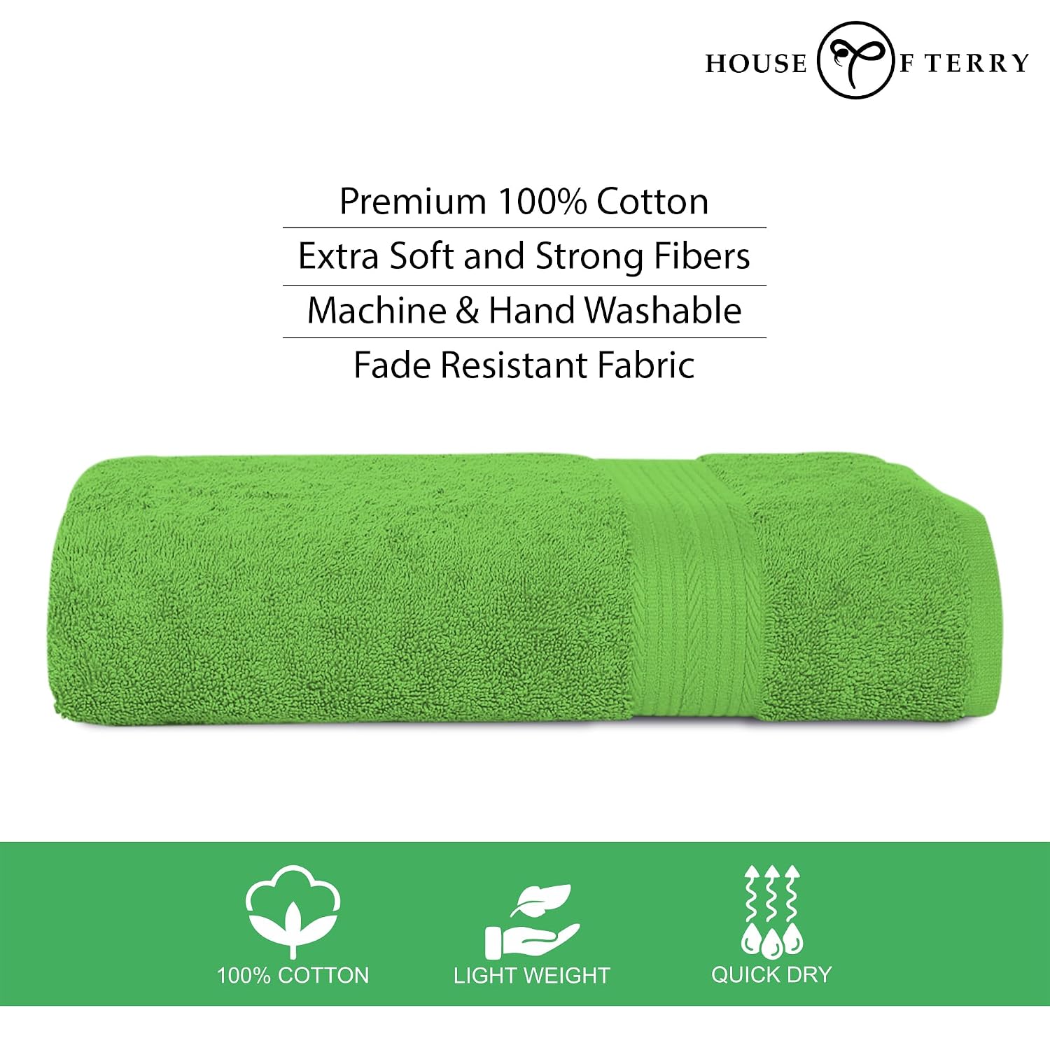 House Of Terry 100% Cotton Bath Towel 1000 Gsm | Quick Dry, Soft & Absorbent, Fade-Resistant, Skin-Friendly Large Size Towel (Spring Green & Lilac) - Pack Of 2