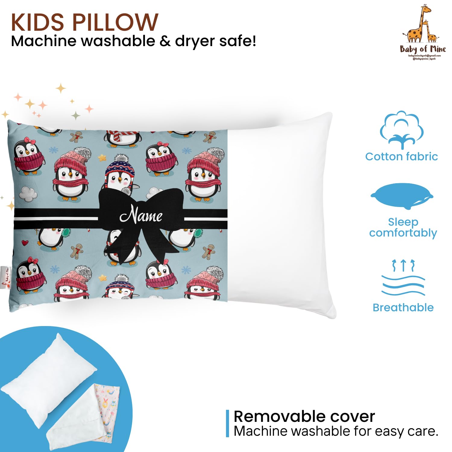 Personalized Pillow For Kids, Super Soft Cotton Kids Cushion - 12 X 18 Inches | Custom Name, For 5 Years Old Kids, Adorable Prints | For Head, Neck Support Baby Pillow - Pillow 10