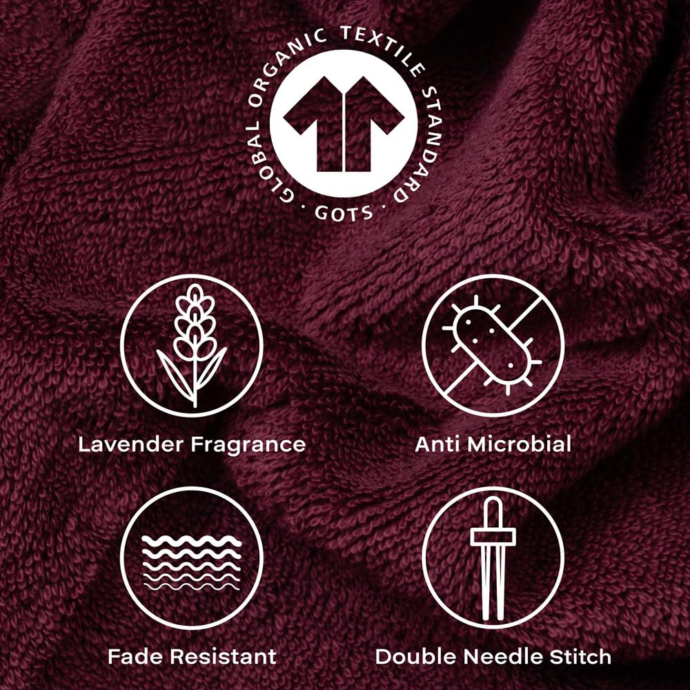 Feather & Spun Organic Cotton Bath Towel 650 Gsm | Lavender Fragrance Gots Certified Anti Microbial Fade Resistant Double Needle Stitch Towel (Cranberry Crush)