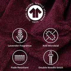 Feather & Spun Organic Cotton Bath Towel 650 Gsm | Lavender Fragrance Gots Certified Anti Microbial Fade Resistant Double Needle Stitch Towel (Cranberry Crush)