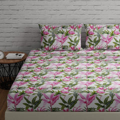 Bedsheets For King Size Bed With 2 Pillow Covers - 108 X 108 Inches | Flamingos Pink & Green | Perfect For Home Decor & Gifts | 144 Thread Count