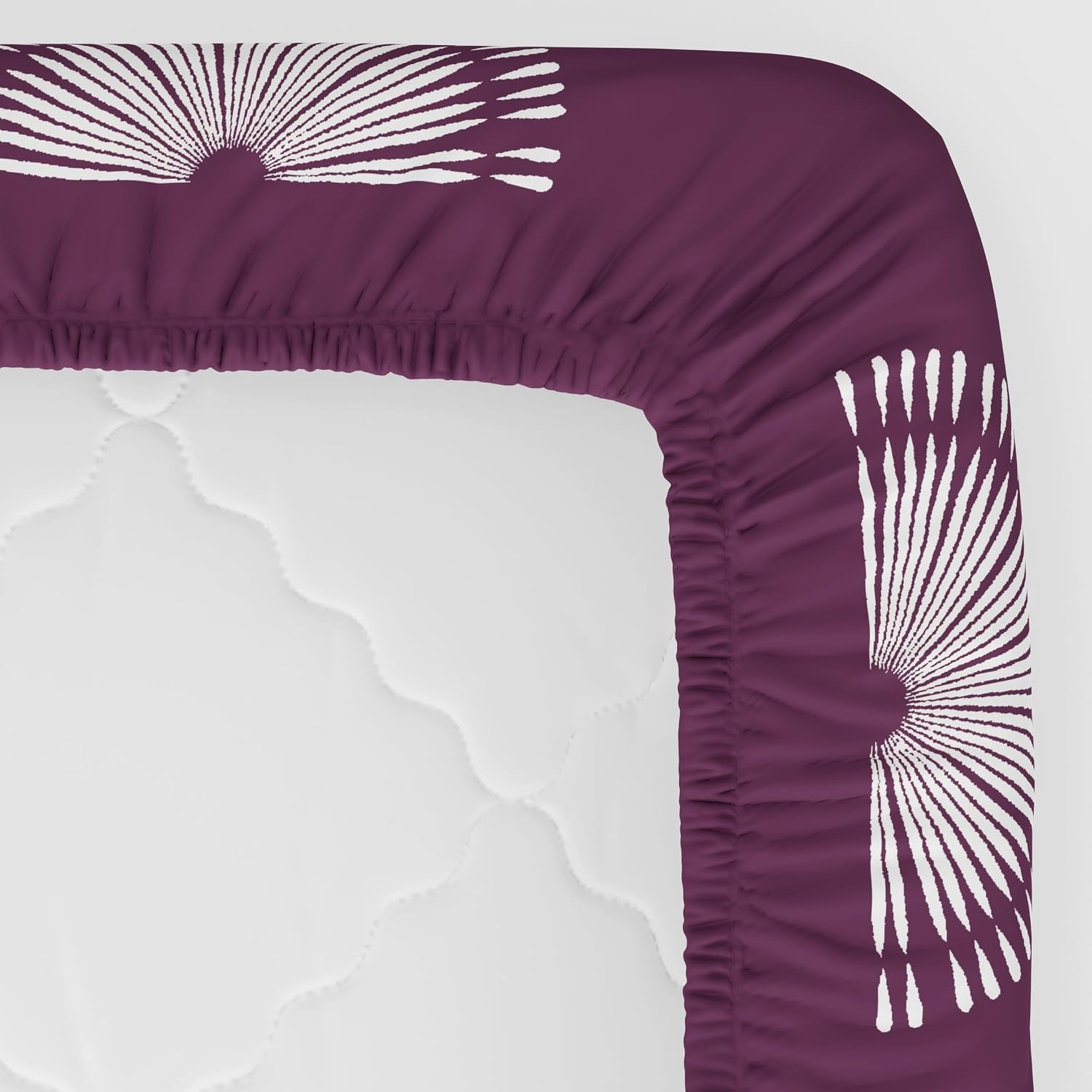 Cotton Elastic Fitted Bedsheet For King Size With 2 Pillow Covers - 72 X 78 Inches, Purple & White | Ideal For Guest Room, Hotel Quality | 3 Piece Bed Sheet