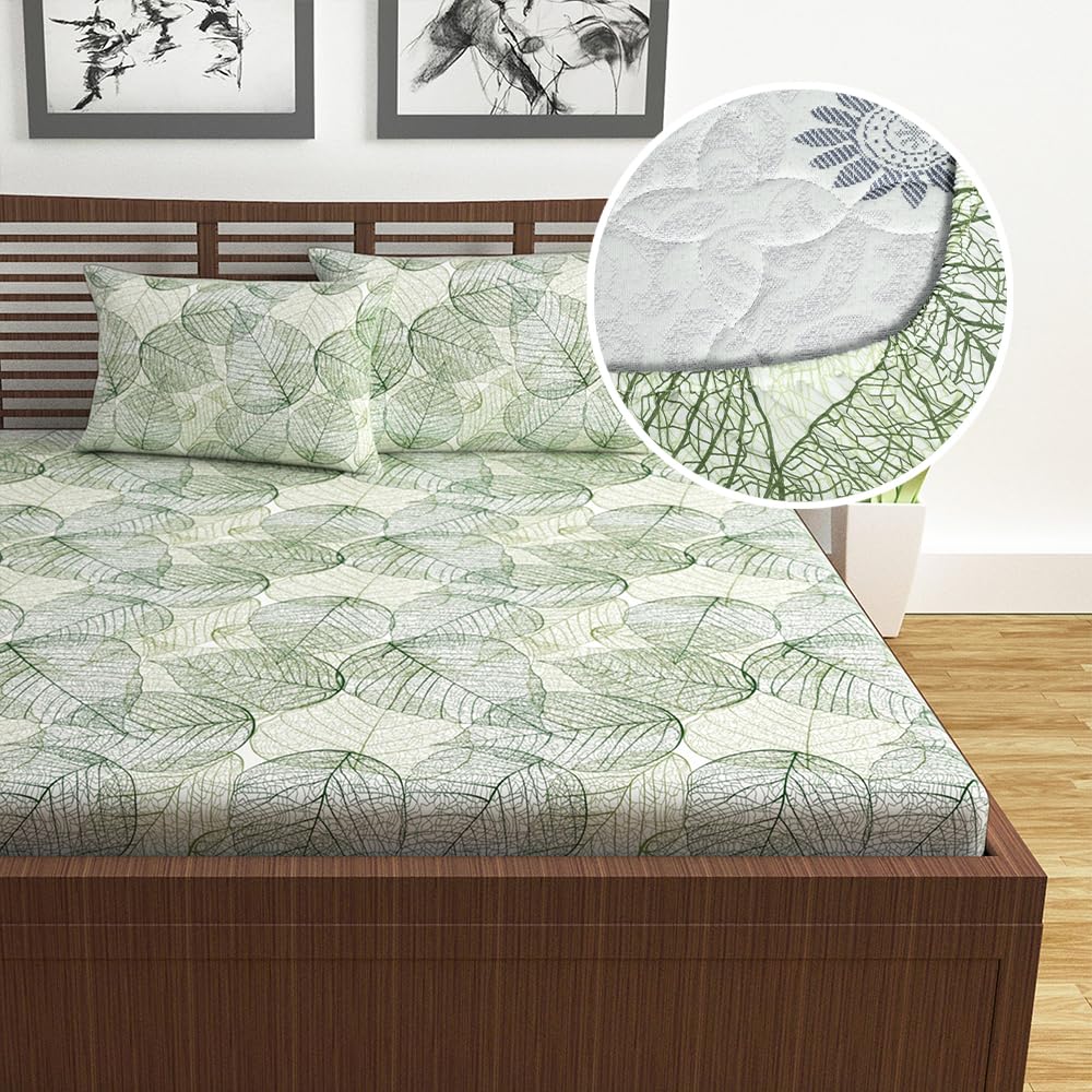 Double Bedsheet For Queen Size With 2 Pillow Covers - 60 X 78 Inches, Olive Green | All Around Elastic Fitted Soft, Lightweight & Breathable Cotton Bedsheet