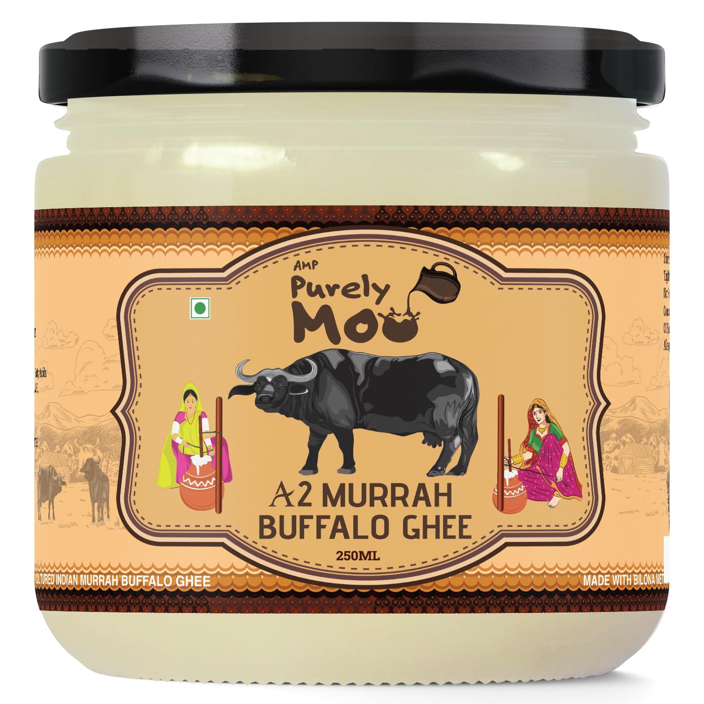100% Pure A2 Cultured Cow + A2 Cow + A2 Murrah Buffalo & A2 Cultured Buffalo Ghee By AMP Purely Moo | Healthy & Nutrients Pure Combo Desi Ghee | 1 Litre (250ml * 4) 33.8 Ounce | Jar Pack