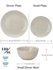 Handmade Ceramic Solid Dinner Set Of 18 - Ivory White | 6 Dinner Plates, 10.6 Inch Each+ 6 Small Plates, 7.4 Inch Each + 6 Small Dinner Bowls, 180ml Each - Microwave & Dishwasher Safe