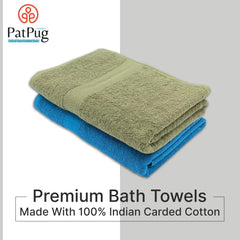 PatPug 100% Indian Ultra Soft Cotton 450 Gsm Bath Towel Large Bath Towel | Highly Absorbent Quick Drying Durable Towel For Men, Women & Kids (Ocean Blue & Olive Green)