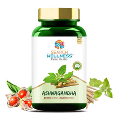 Search Wellness Ashwagandha For Stress Relief Anti - Inflammation Ayurvedic Medicines Enhances Energy Levels, Immunity Booster For Adults | 60 Capsules 100gm 0.2lbs