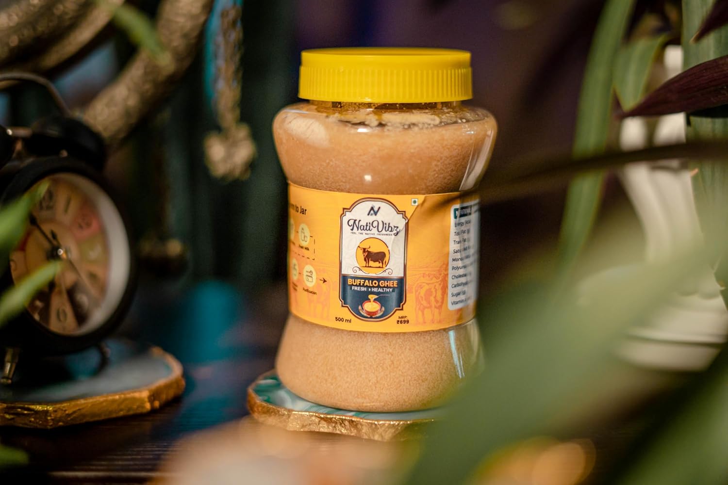 Premium Desi Buffalo Ghee By NatiVibz | Rich In Nutrients & Traditional Indian Flavor Fresh Desi Ghee Perfect For Overall Health | (500ml) 16.9 Ounce | Jar Pack