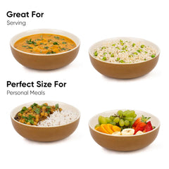 Ceramic Pasta Bowl Set Of 2 Pieces - 18cm, Brown Ivory, 800ml Each | Stoneware Ceramic Serving Bowls | Pasta Plate - Deep Plate | Ceramic Bowl With Glossy Finish - Pasta Serving Plate