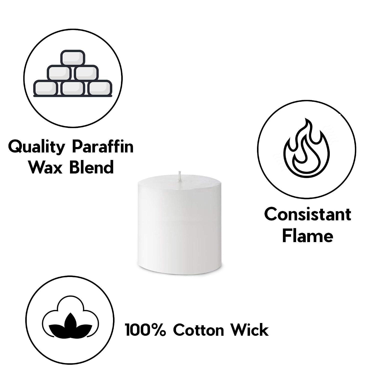 WHITE PILLAR CANDLES 3 INCHES UNSCENTED SET OF 2 | BURNING TIME 45 HOURS