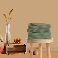 Enchant Home Pure Cotton Waffle Towel 500 Gsm | Lightweight Anti-Microbial & Water Absorbent Soft Touch Quick Drying Hand Towels | Sage Green (Pack Of 4)