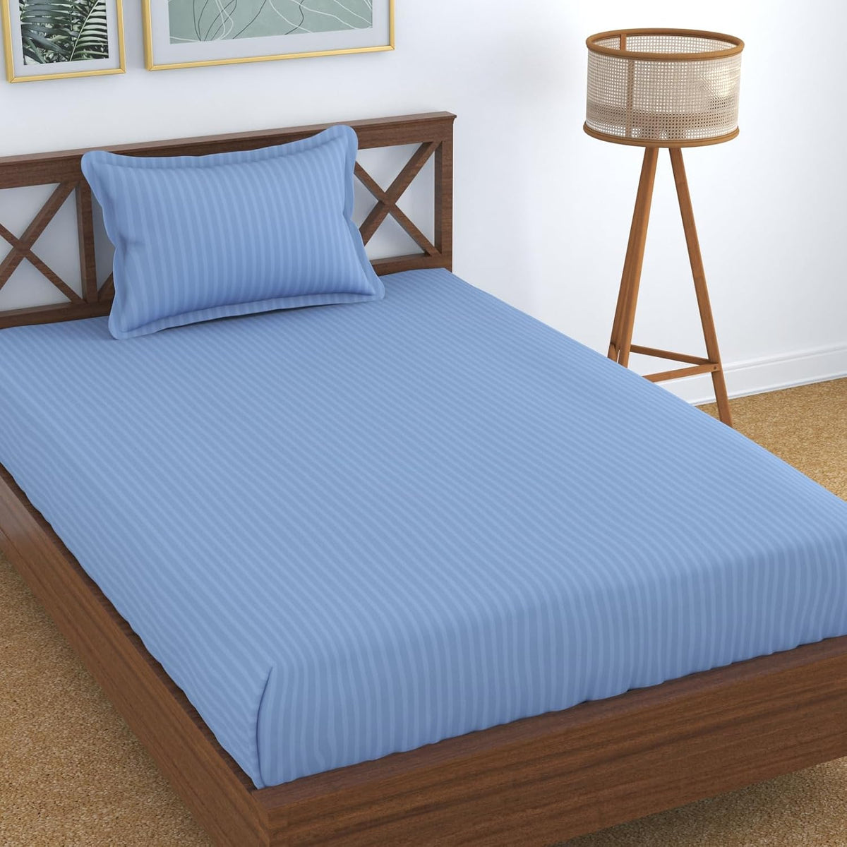 Glace Cotton Single Bedsheet With 1 Pillow Cover (89 X 57 Inches, Sky Blue) | Long Lasting Durability & Comfort For Your Living Space