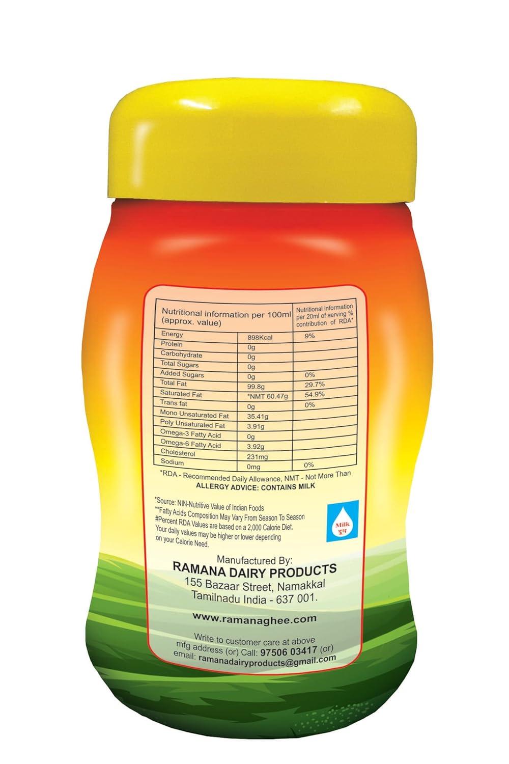 Organic Indian Cow Ghee By Ramana Ghee | Highly Nutritious Pure Traditional Ghee Perfect For Daily Consumption | 1 Litre (500ml * 2) 33.8 Ounce | Jar Pack