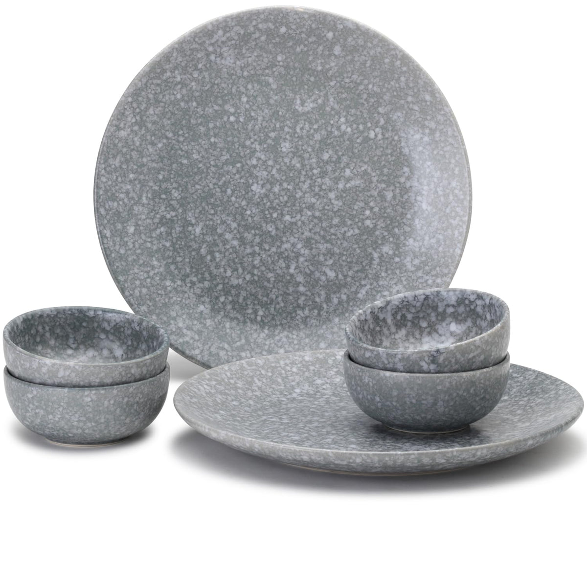 Handcrafted Premium Ceramic Serving Dinner Set - Pack Of 6 Pcs, Silver Grey | 2 Dinner Plates, 10.6 Inch Each + 4 Small Dinner Bowl, 160ml Each - Microwave & Dishwasher Safe