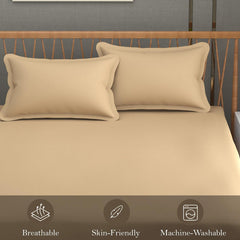 Queen Size Solid Plain Bedsheet Set Includes 2 Pillow Covers - 90 X 95 Inches, Beige | Exceptional Softness & Breathability | Premium Microfiber Material