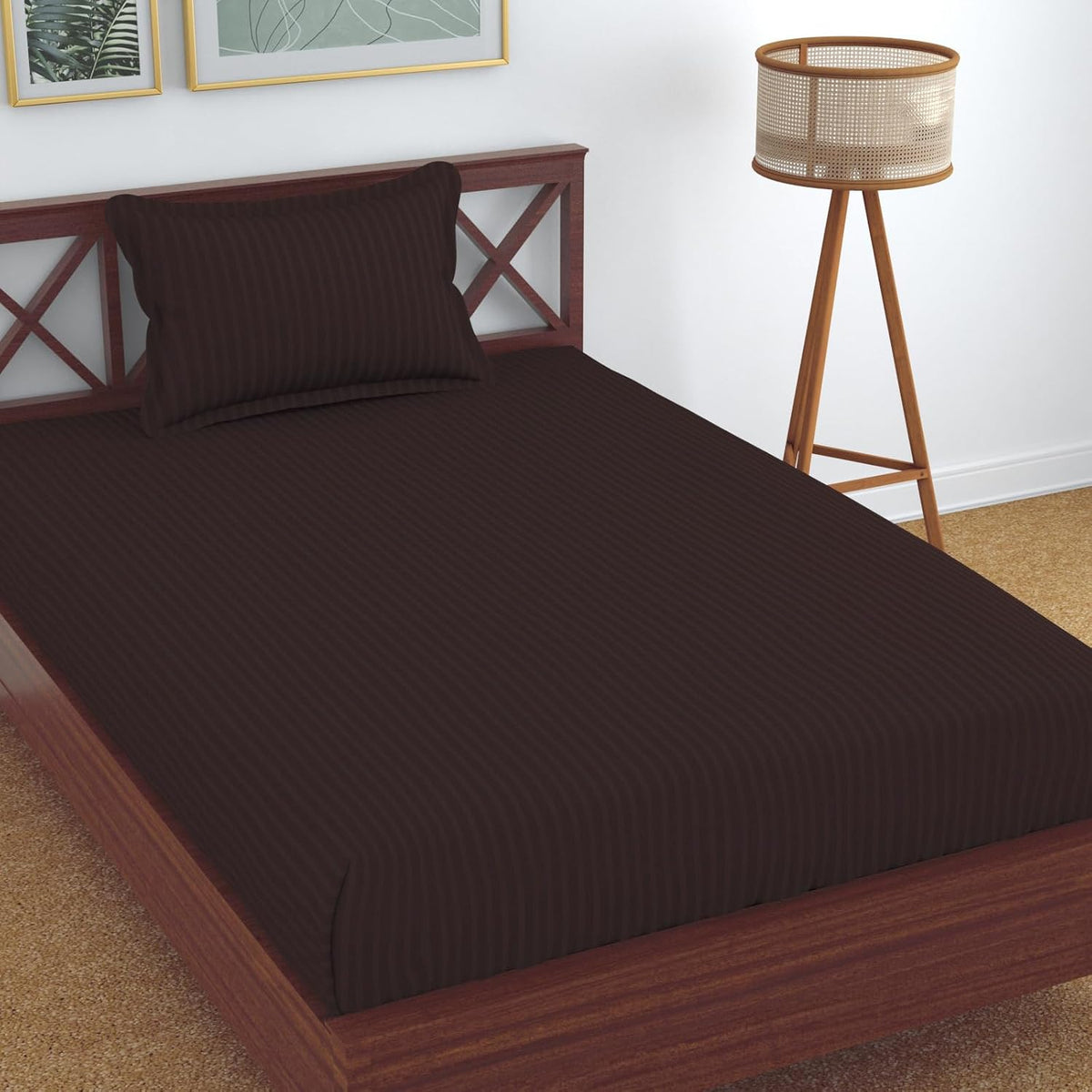 Glace Cotton Single Bedsheet With 1 Pillow Cover (89 X 57 Inches, Brown) | Long Lasting Durability & Comfort For Your Living Space