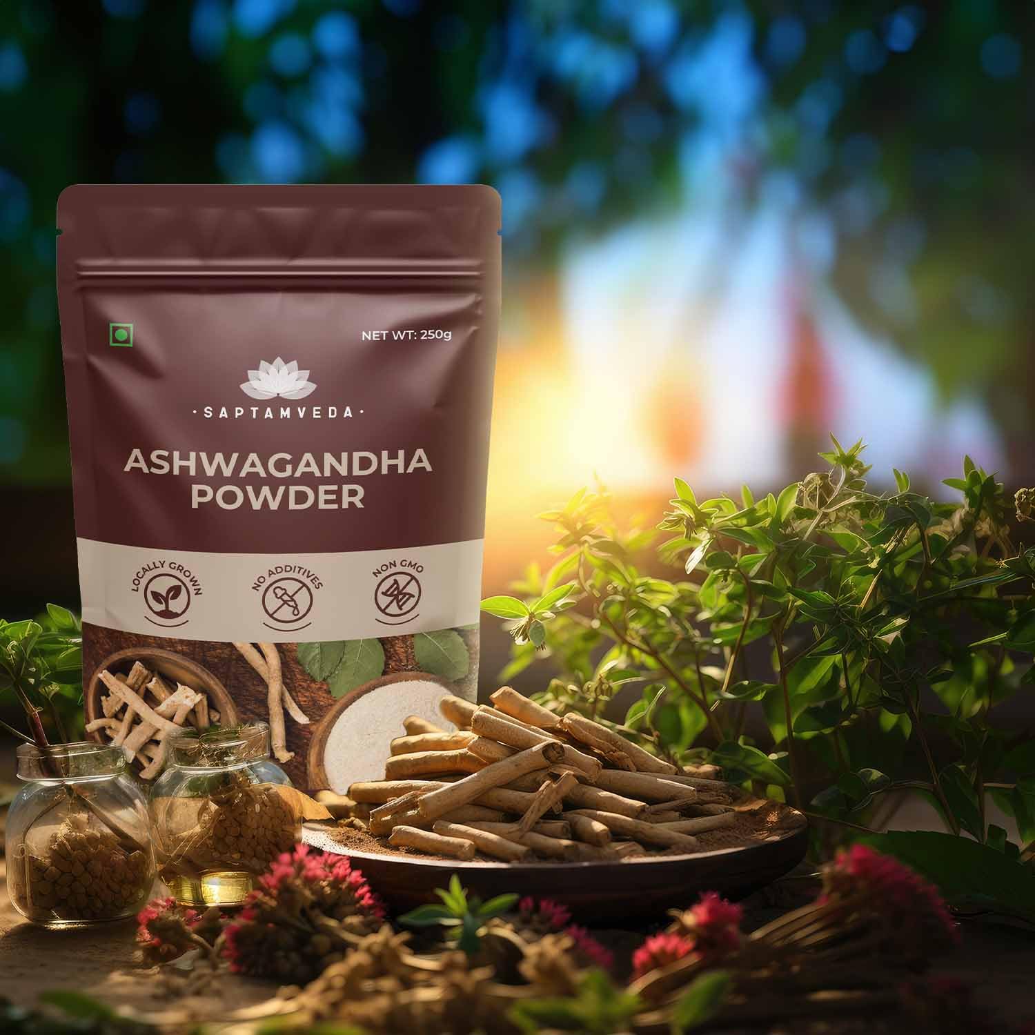 Saptamveda Premium Organic Ashwagandha Powder Withania Somnifera, For Men & Women | 250gm 0.5lbs Each Pack Of 4