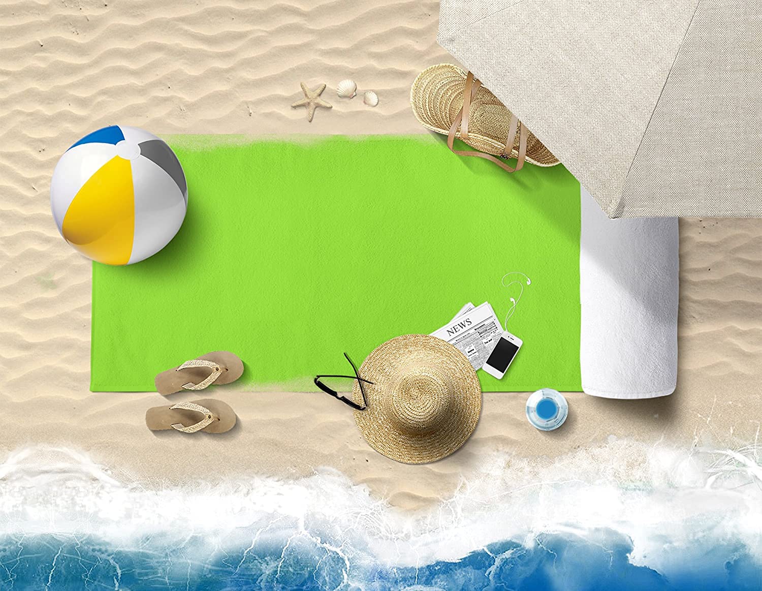 Tiqh 100% Zero Twist Cotton Highly Absorbent & Quick Dry Extra Large Soft Beach Towel 600 Gsm (Green)