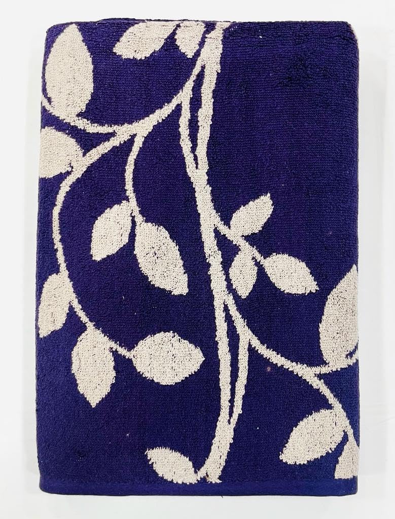Bombay Dyeing Gama 450 Gsm | 100% Cotton Large Size Bath Towel Collection (Gama Large Floral) - Blue & White