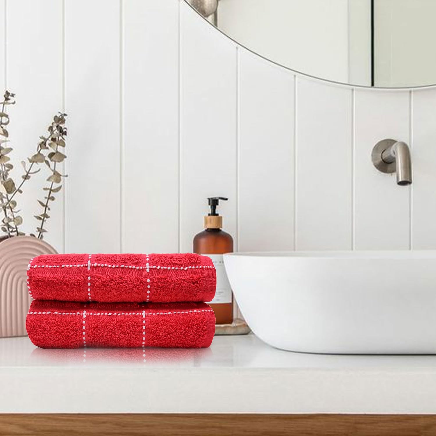 Trident 100% Cotton Luxury Hand Towels 400 Gsm | Super Soft, Easy Care- Everyday, Swim, Pool, Yoga, Travel- Sweet Red (Pack Of 2)