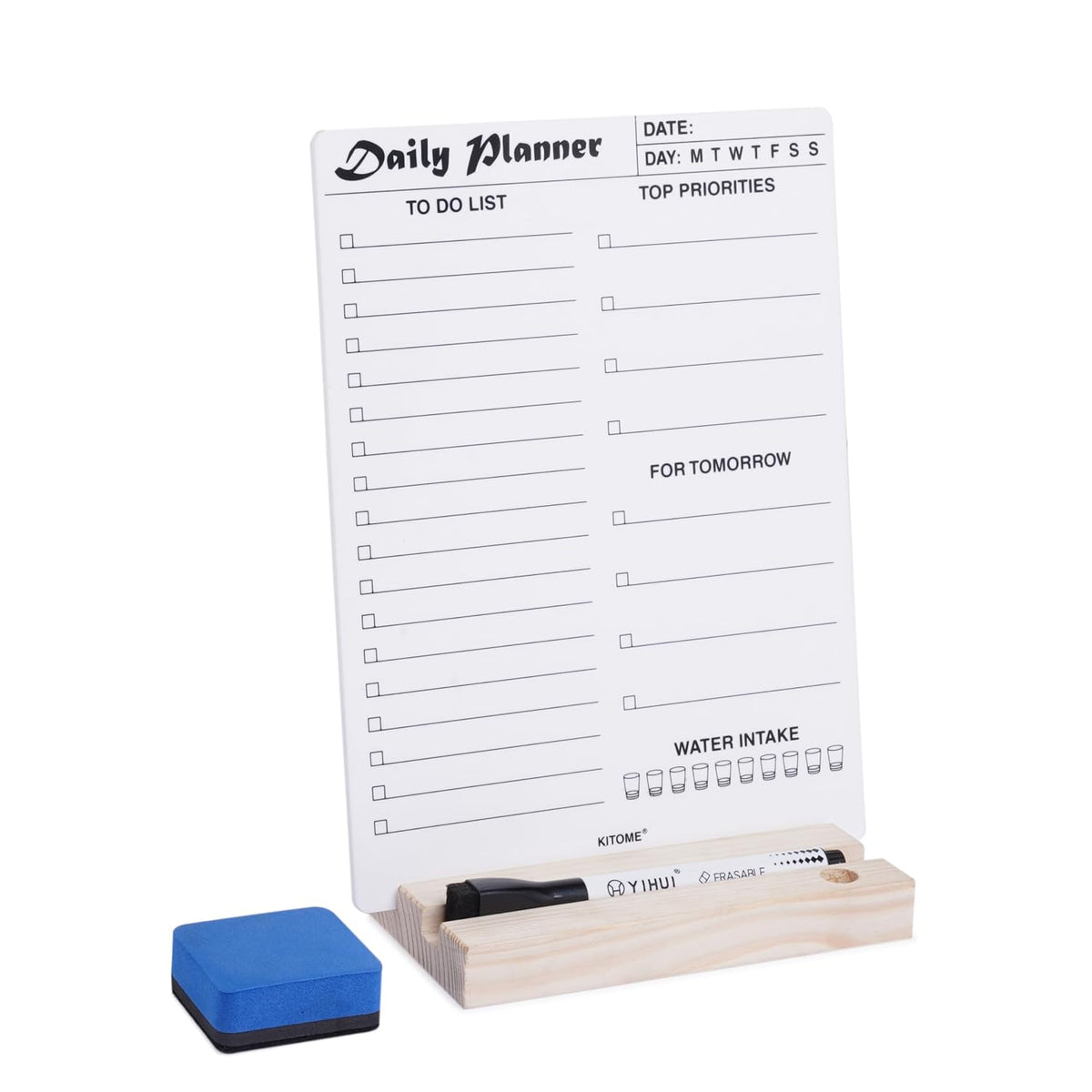 To Do List Planner, Acrylic Daily Planner Dry Erase Board, With Wooden Base, 1 Marker & Duster