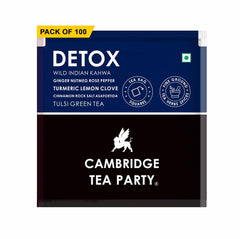 Cambridge Tea Party Detox Wild Indian Kahwa - 100 Tea Bags | Turmeric Ginger Rose Lemon Clove Rock Salt Tulsi Green Tea - Caffeine Free
