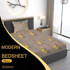 Print Cotton 1 Single Bedsheet With 1 Pillow Cover - 60 X 90 Inches, Yellow & Brown | Soft & Breathable Fabric, Skin-Friendly Bed Sheet For All Seasons