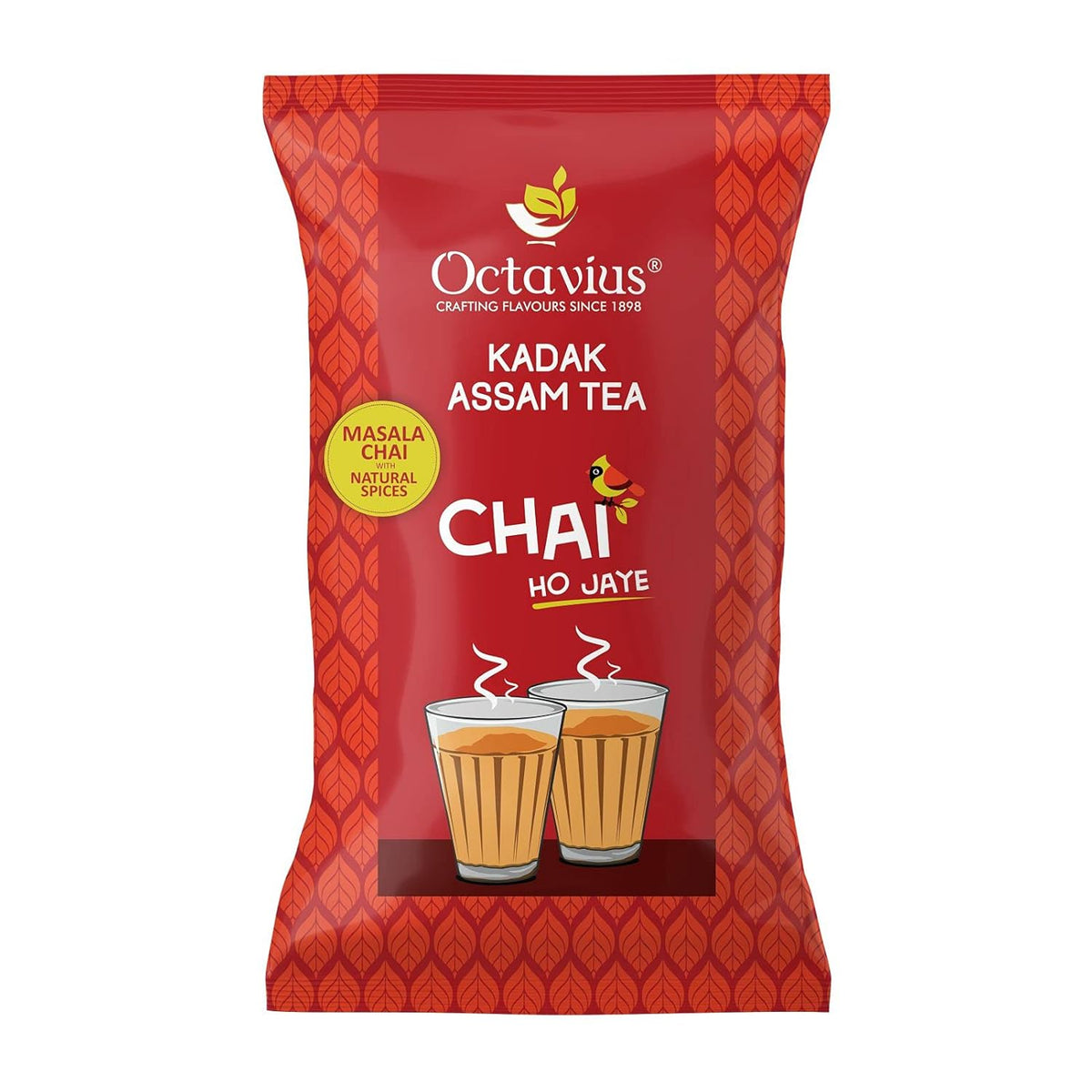 Octavius Kadak Masala Assam Tea - 1 Kg, 35.2 Ounce, 500 Cups | Garden Fresh Extra Strong Assam Tea - Kadak Chai Patti | Caffeine Free Refreshing Spiced Chai Patti
