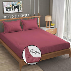 Cotton Elastic Fitted King Size Double Bed Bedsheet With 2 Pillow Covers - 72x78x6 Inches, Pink | Durable Bedsheets For Everyday Comfort