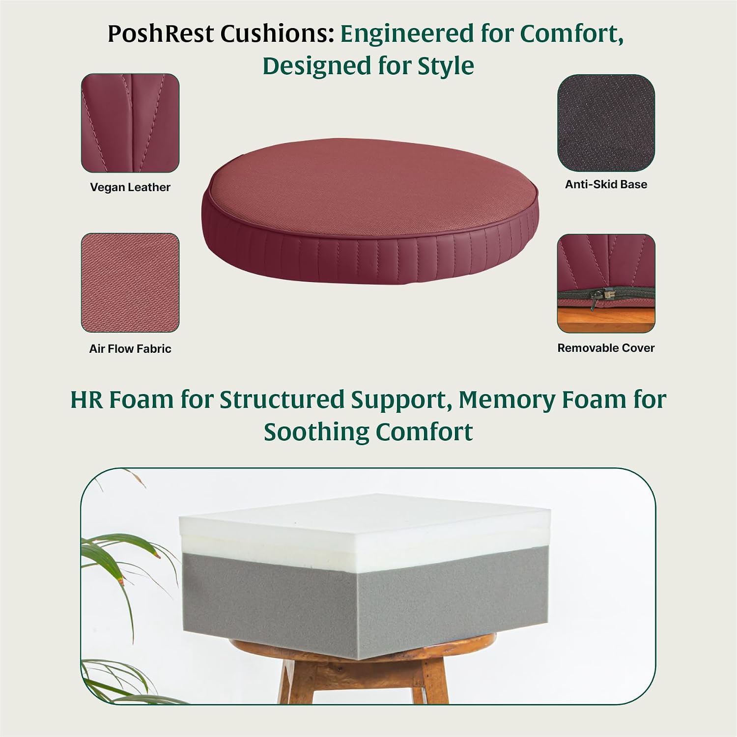 Round Chair Cushions For Sitting, Orthopedic Memory Foam Pillow, Berry - 16 L X 16 W X 3 H Inch | Seat Cushions For Office, Car, Home & Floor Cushion | Versatile Seat Pad - Pack Of 1