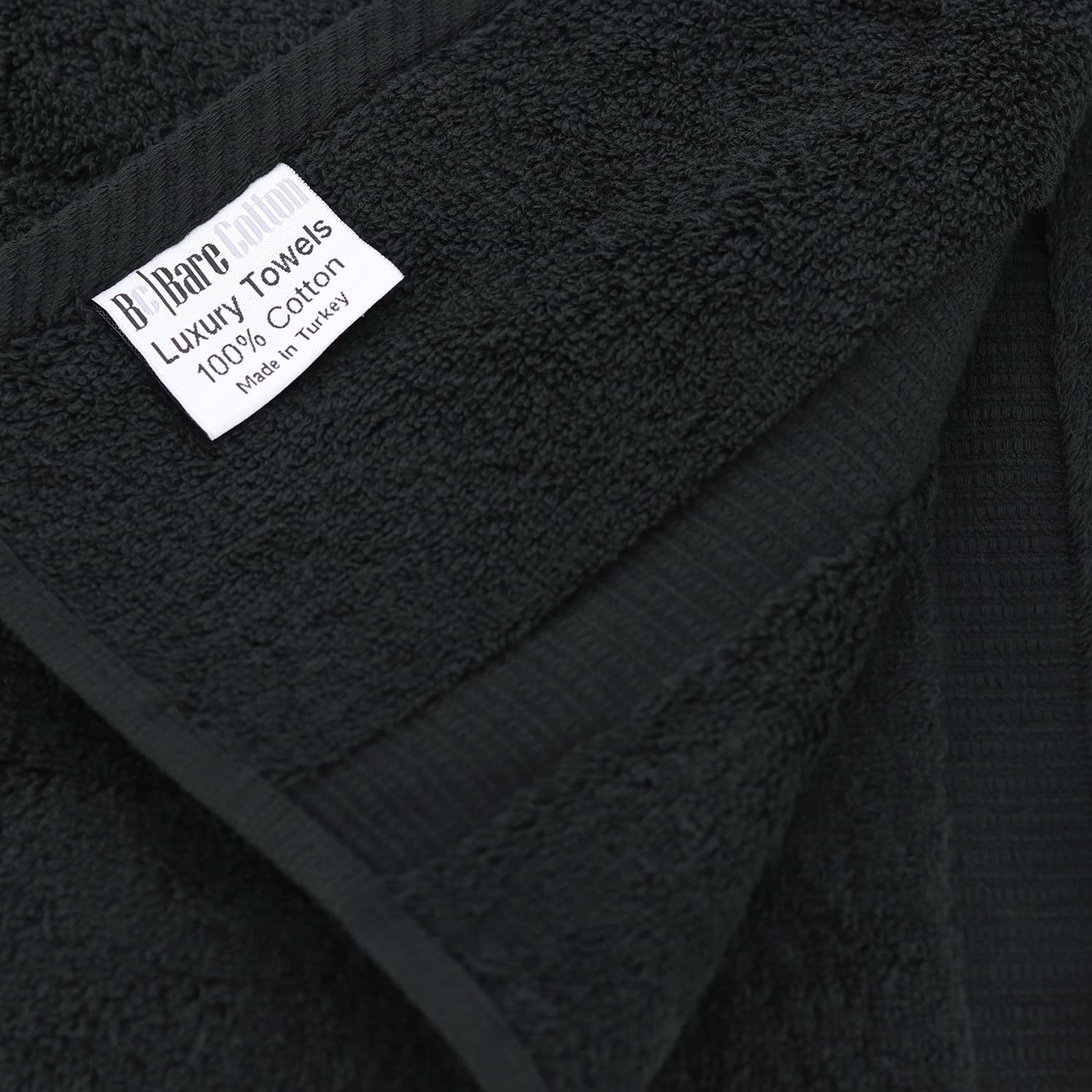 Bare Cotton Luxury 100% Turkish Cotton Towel 700 Gsm | Hotel & Spa Quality Collection Highly Absorbent, Quick Dry Eco Friendly For Bathroom Dobby Border Soft Towel Set Of 4 (Black)