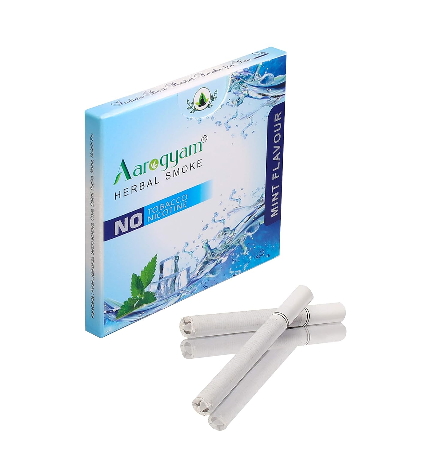 Aarogyam Herbals Cigarette 100% Tobacco & Nicotine Free Smoke, For Relieve Stress & Mood Enhance Product For Smokers - 10 Sticks In Each Packet Mint Flavour, 1 Packet