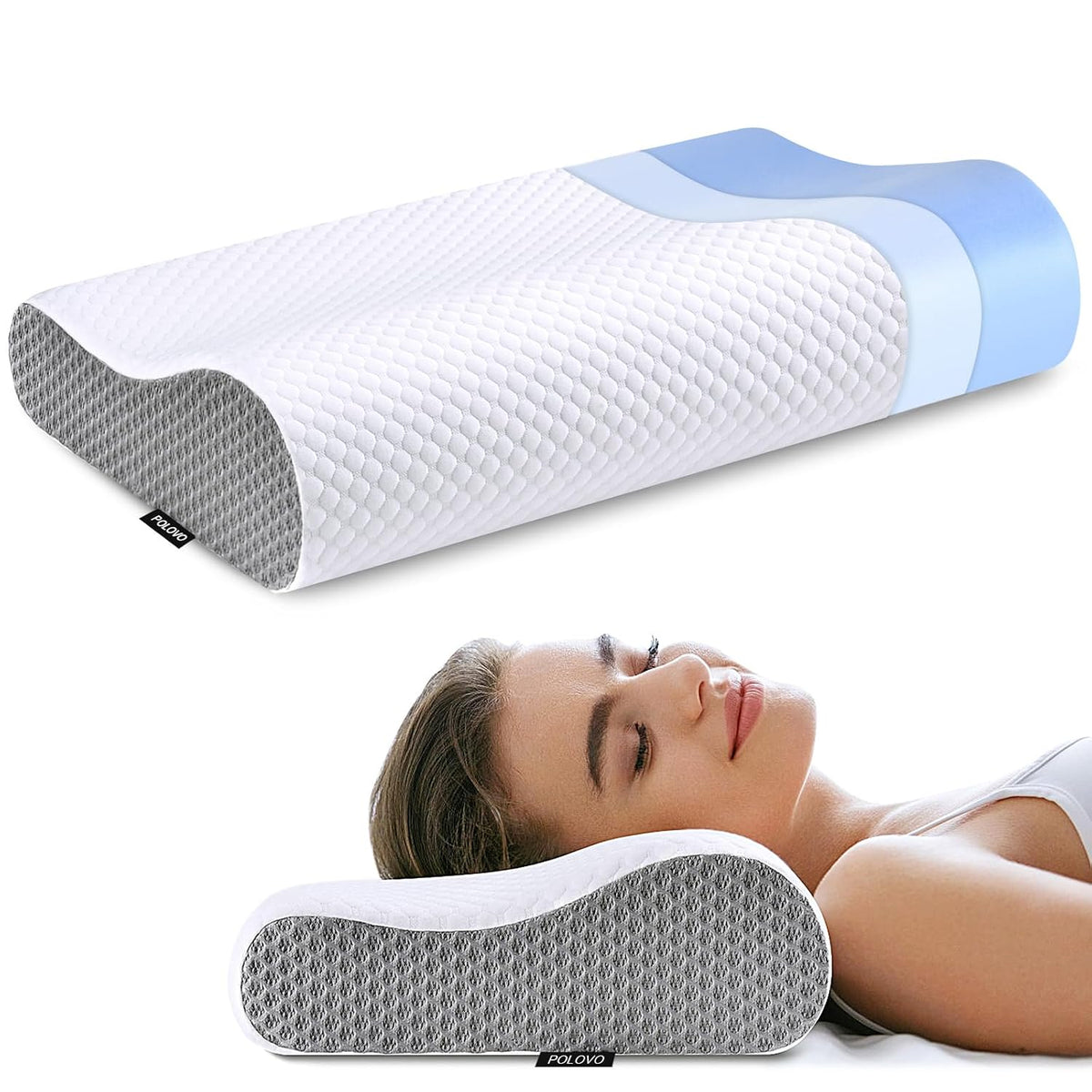 Memory Foam Pillow For Pain Relief, Bed Pillow For Sleeping - White & Grey | Ergonomic Orthopedic Pillow, Cervical Pillow For Neck & Shoulder Pain | For Side, Back, Stomach Sleeper