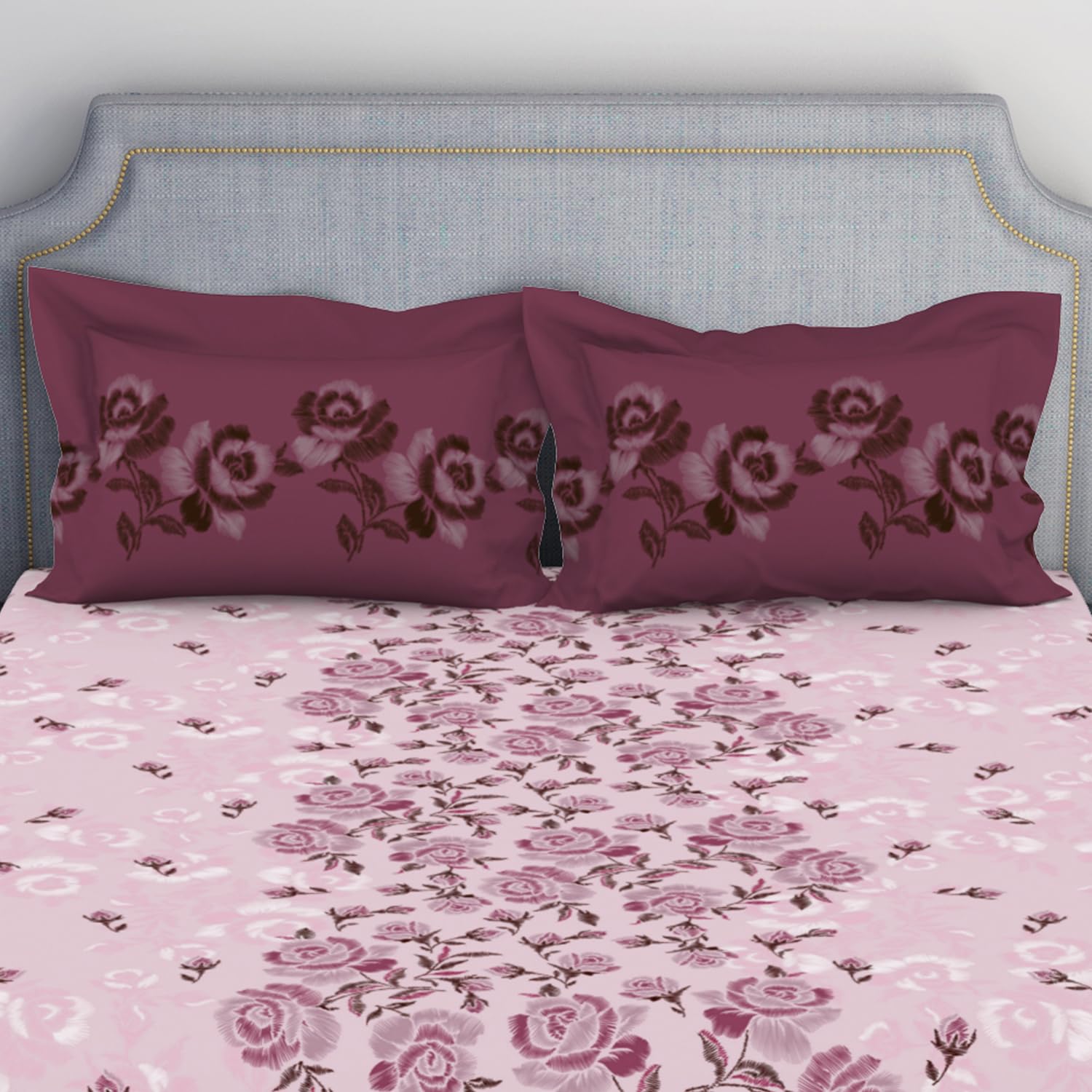 100% Cotton Bedsheet For Double Bed With 2 Pillow Cover - 88 X 100 Inches, Pink | Breathable & Super Soft | All Seasons & Easy To Wash