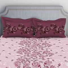 100% Cotton Bedsheet For Double Bed With 2 Pillow Cover - 88 X 100 Inches, Pink | Breathable & Super Soft | All Seasons & Easy To Wash