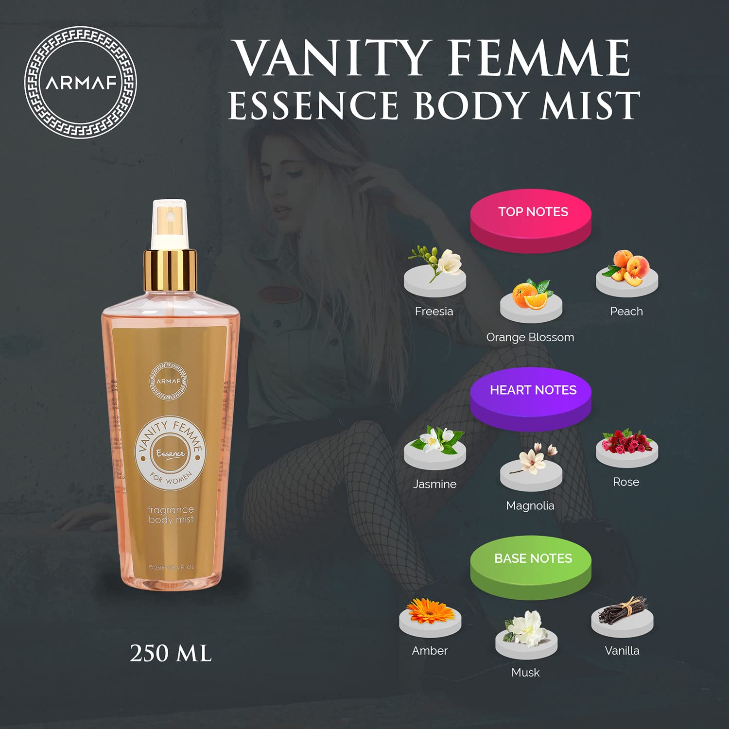 Armaf Vanity Femme Essence Fragrance Body Spray 250ml 8.4 Fl.oz. For Women | Long Lasting | Alcohol Free