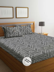 Printed Single Size Bedsheet With 1 Pillow Cover (36 X 78 Inches, Black & White) | All Around Elastic Fitted Bedsheet | Soft Touch, Wrinkle Resistant, Skin Friendly