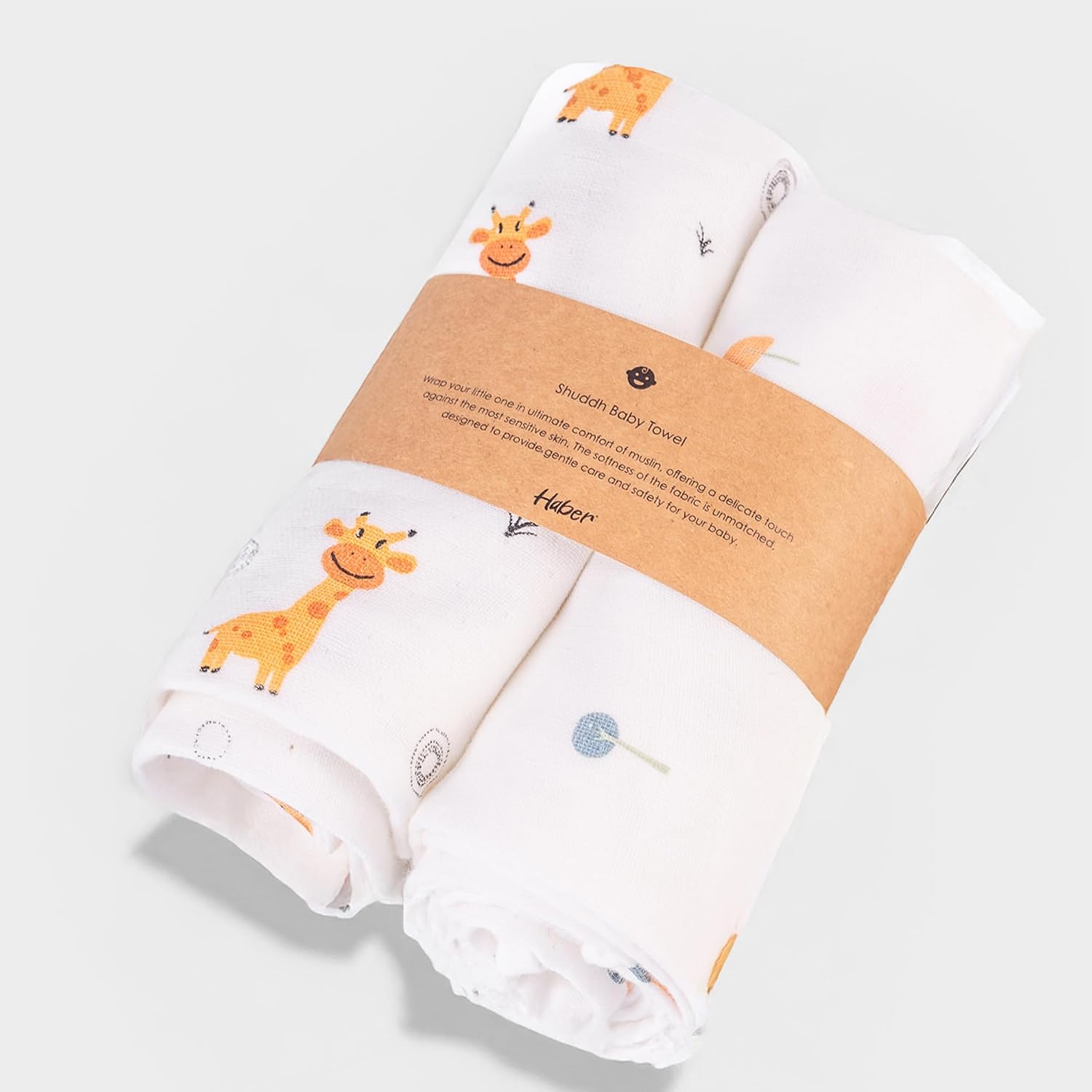 Haber Traditional Baby Muslin Bath Towel 110 Gsm | Organic Indian Cotton 4 Layer, Eco-Conscious & Safe Printed Muslin Cloth Towels | Pack Of 2 (Forest & Giraffe)