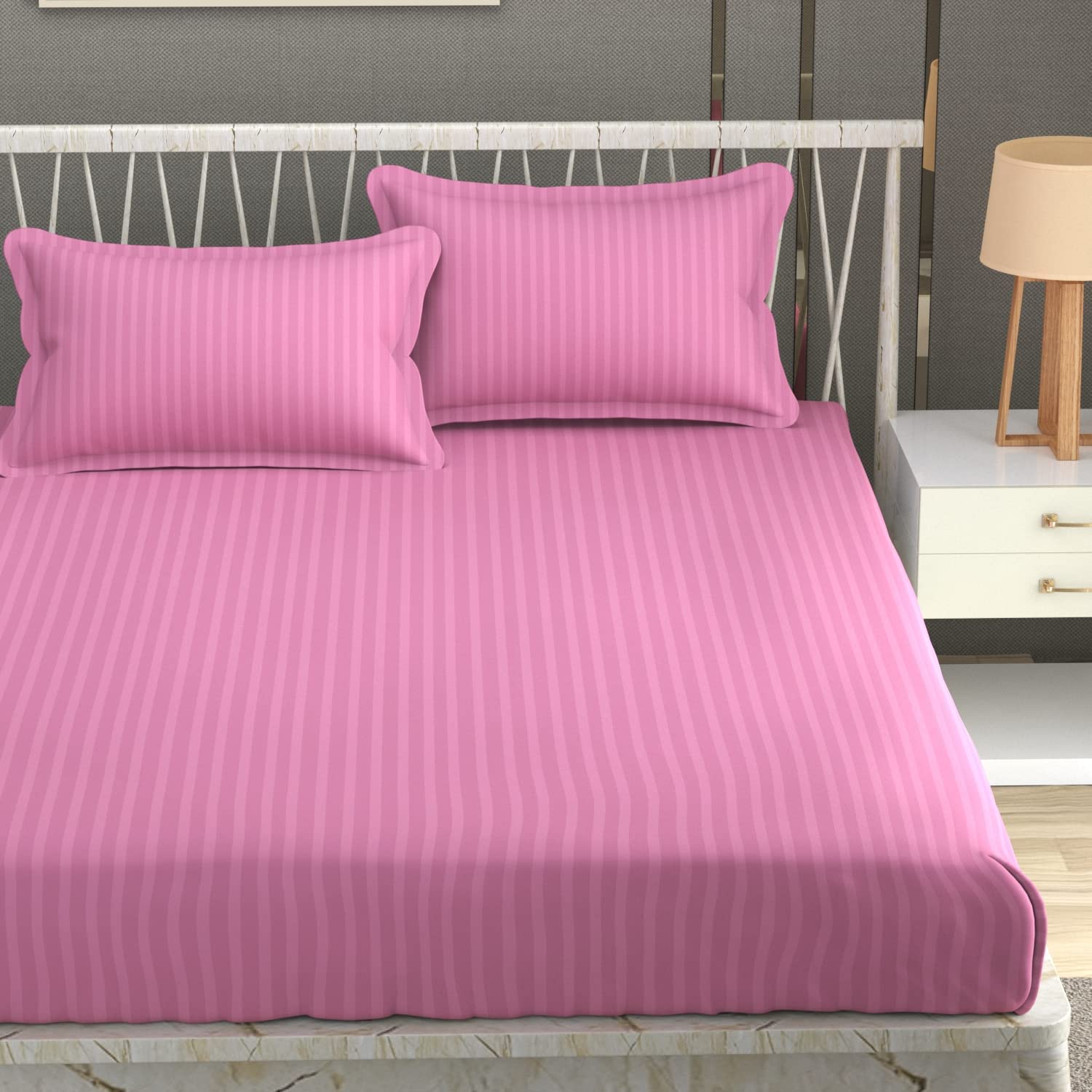 Wrinkle Resistant King Size Bedsheet With 2 Pillow Cover - 108 X 108 Inches, Light Pink | Smooth, Breathable, Comfortable Double Bedsheet