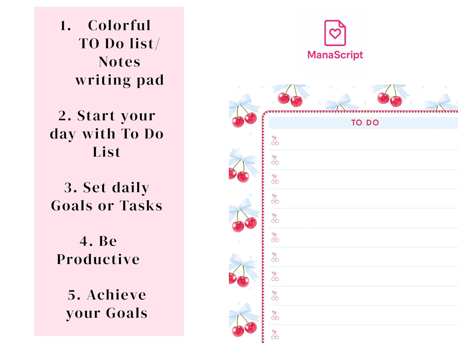 A5 Notes/To Do List Notepad, Beautiful Daily Checklist Pad, Tear-Off Sheets (Cherry-3) Pack Of 1