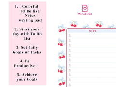 A5 Notes/To Do List Notepad, Beautiful Daily Checklist Pad, Tear-Off Sheets (Cherry-3) Pack Of 1